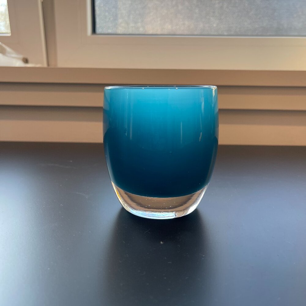 Glassy Baby “Skinny Dip” TEAL Handmade blown glass votive candleholder.